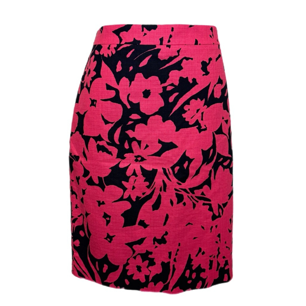 Women's J.CREW Pink Navy Floral Pencil Skirt Size 14 Like New Professional